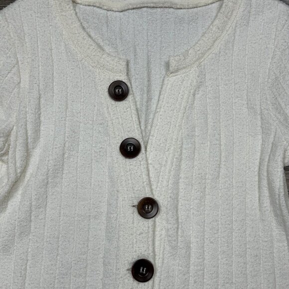Ivory Ribbed Henley Long-Sleeve Sweater Womens Medium Button Detail Lightweight - Picture 7 of 15